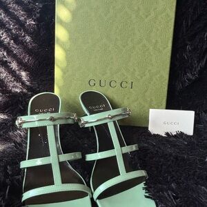 Gucci Mint Green Women's GG Slim Horsebit Heel Sandals